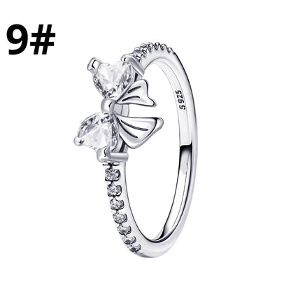 925 Sterling Silver Colorful Bow Jewelry Set for Women Rings Earrings Necklaces Charms DIY Gift
