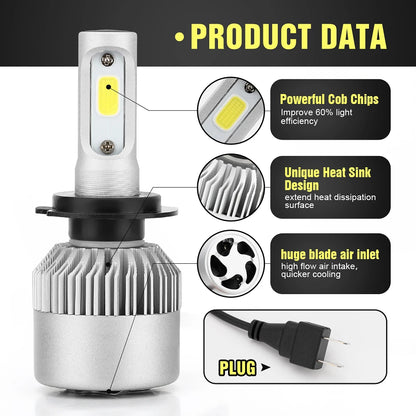2pcs Ultra-Bright H7 H4 Led Car Headlights 150W 24000Lm 6000K 5202