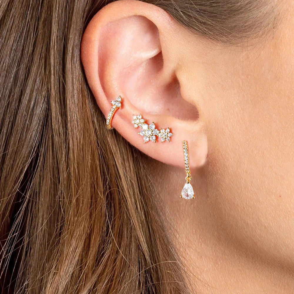 Elegant Zircon Water Drop Earrings Set for Women Stainless Steel Floral Hoops