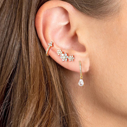 Elegant Zircon Water Drop Earrings Set for Women Stainless Steel Floral Hoops