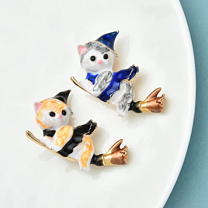Wuli&baby Enamel Witch Cat Brooch Pin for Women - Mystical Animal Accessory for Casual and Party Wear
