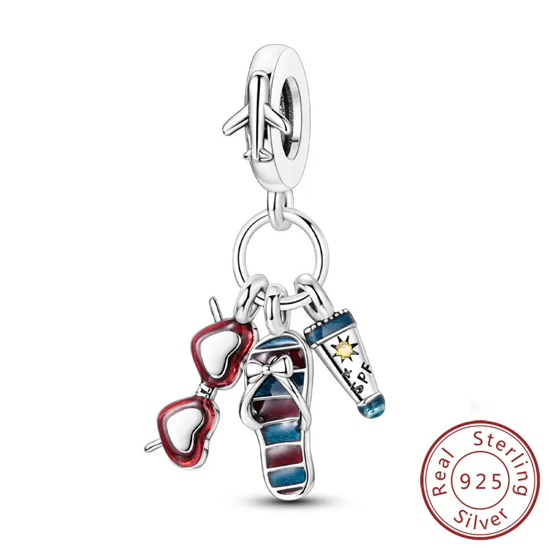 925 Sterling Silver Ocean Turtle Beach Charms Blue Shell
