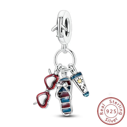 925 Sterling Silver Ocean Turtle Beach Charms Blue Shell