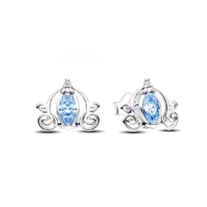 Spring Blue Flower Stud Earrings 925 Sterling Silver Zircon Jewelry for Women P1944