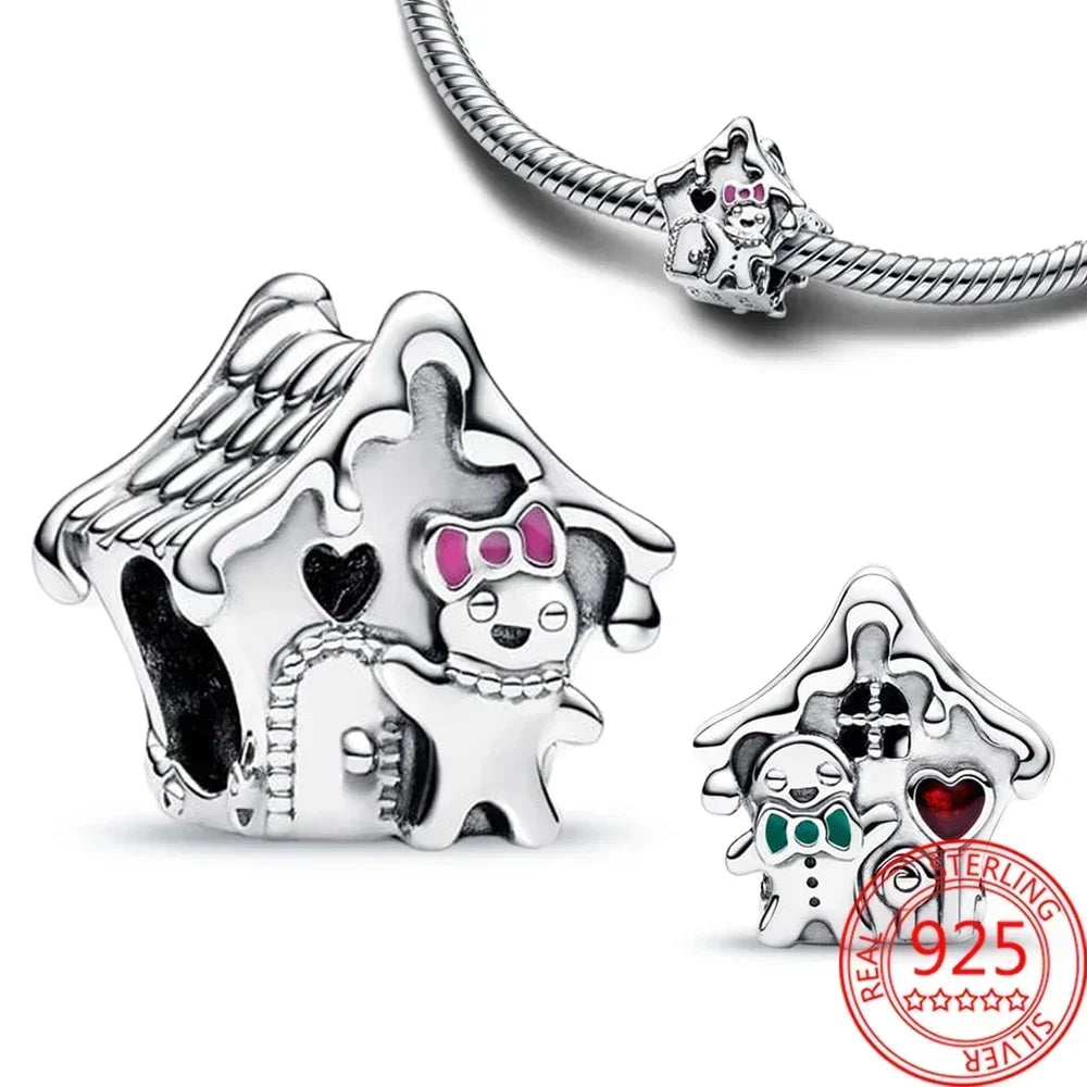 925 Sterling Silver Festive Cookie House Heart Nutcracker Dangle Charm for DIY Christmas Tree and Original Bracelet Gift
