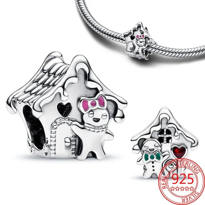 925 Sterling Silver Festive Cookie House Heart Nutcracker Dangle Charm for DIY Christmas Tree and Original Bracelet Gift