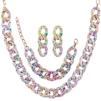 FishSheep Bohemian Candy Color Choker Necklace and Earrings Set for Women 2022 Fashion Jewelry