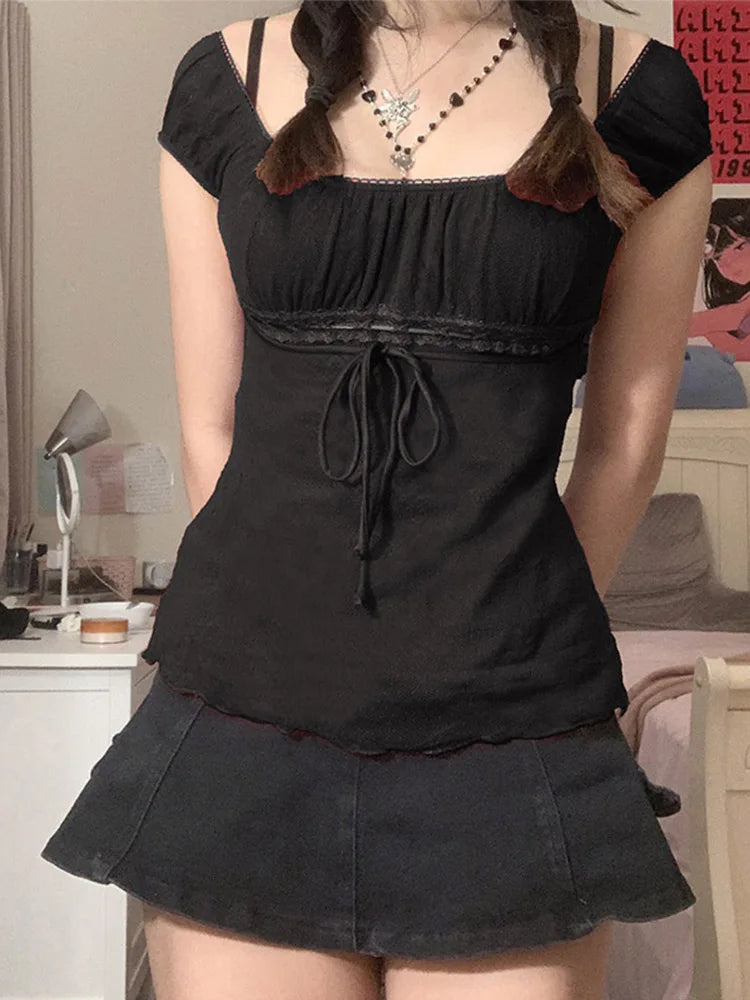 Off Shoulder Lace Top For Women 2000s Aesthetic Streetwear