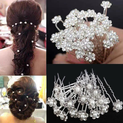 Elegant Bridal U-Shaped Hairpins Set - Pearl and Rhinestone Wedding Updo Accessories