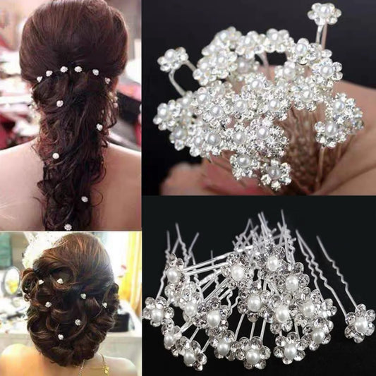 Elegant Bridal U-Shaped Hairpins Set - Pearl and Rhinestone Wedding Updo Accessories
