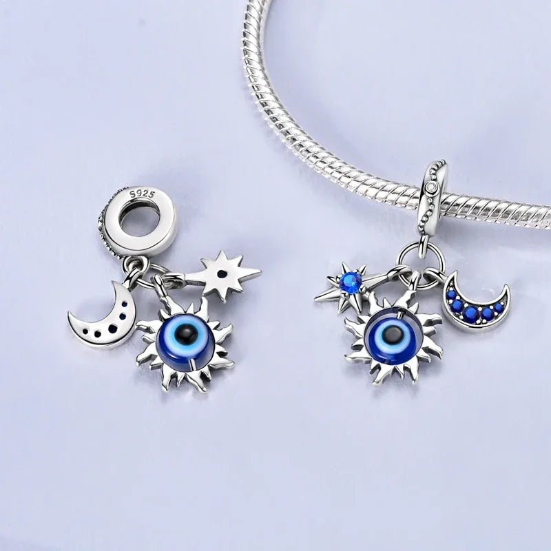 Sterling Silver Cat and Flower Heart Charm for DIY Bracelet Jewelry KTC1641