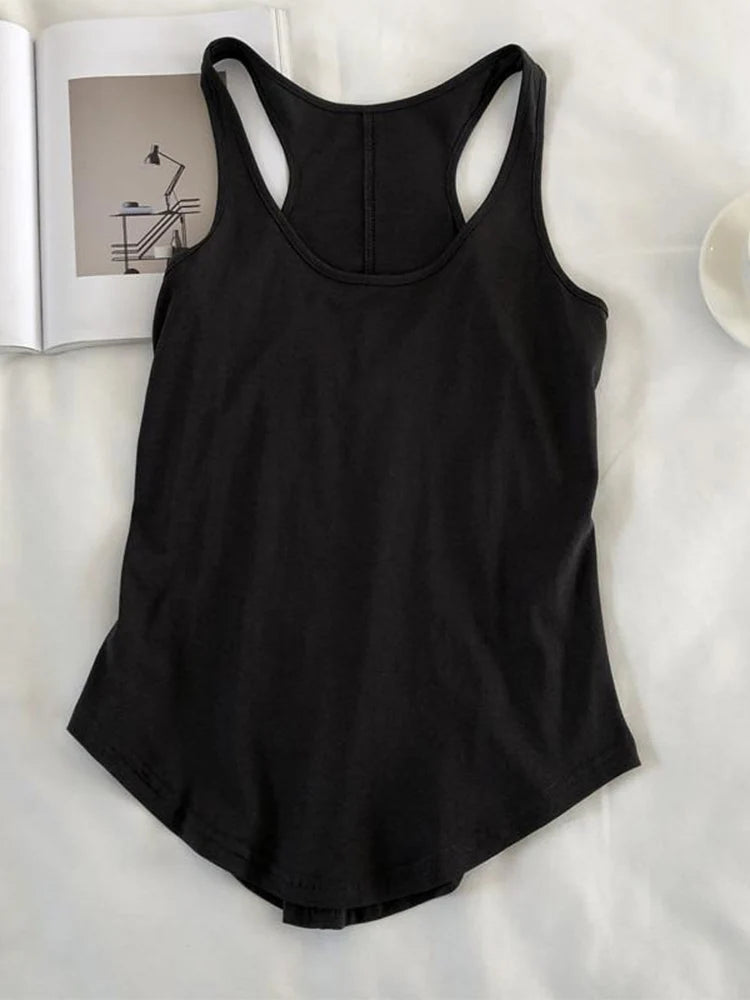 Irregular Tank Top Women O Neck Loose Fitness Camisole