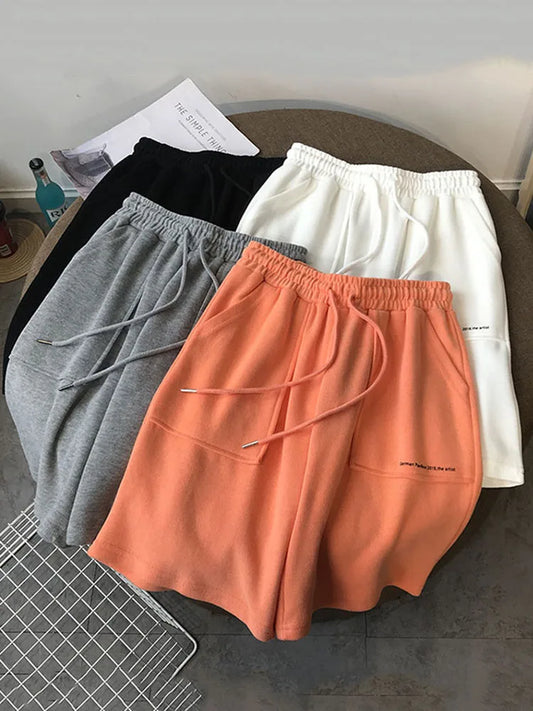 Summer High Waist Wide Leg Knee Length Shorts Drawstring