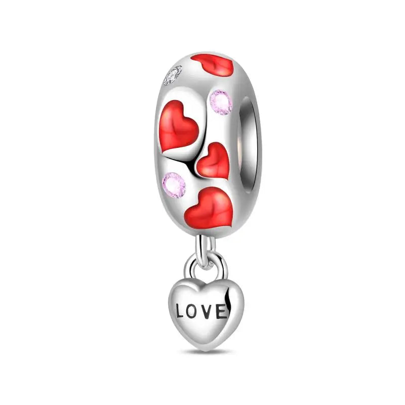 Genuine 925 Sterling Silver Heart Charm Bead for Mother's Day Bracelet Gift