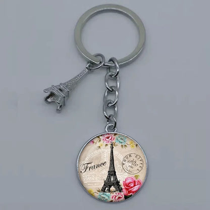 Paris Eiffel Tower Glass Pendant Keychain for Women with Artistic Design
