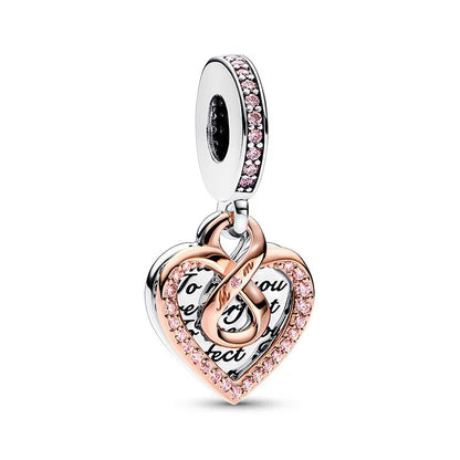 Original 925 Sterling Silver Heart Bow Mom Charm with Zircon for Women DIY Bracelets and Necklaces Fine Birthday and Mothers Day Jewelry Gift