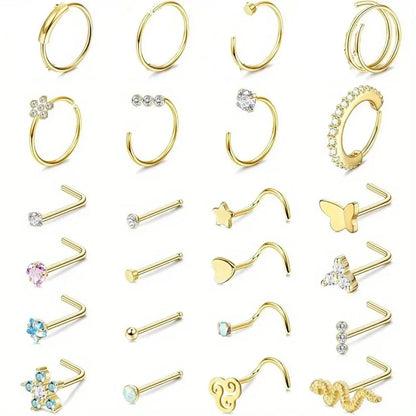 Bobisty Surgical Steel L Shaped Nose Ring Set Hypoallergenic Fashion Jewelry for Men and Women