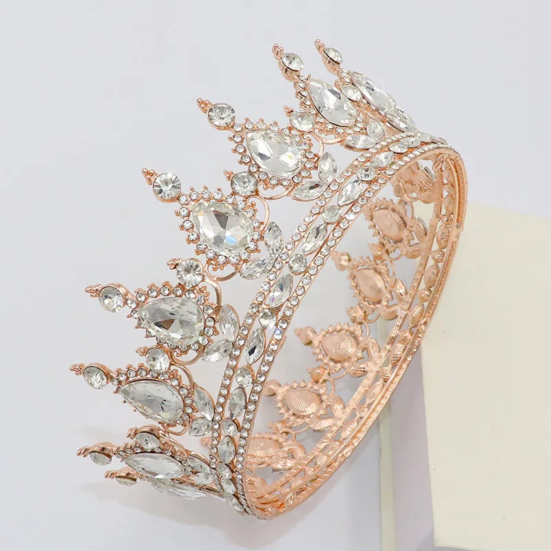 Elegant Royal Pink Crystal Bridal Tiara Crown for Weddings and Pageants