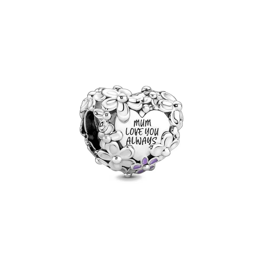 925 Silver Heart-Shaped Beads with Lotus and Bird Pendant for European Bracelet DIY Exquisite Jewelry