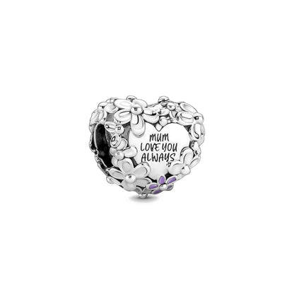 925 Silver Heart-Shaped Beads with Lotus and Bird Pendant for European Bracelet DIY Exquisite Jewelry