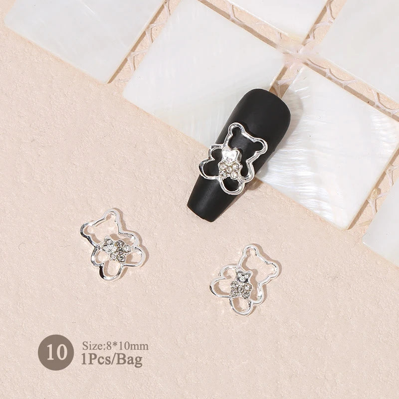 Elegant Gold Silver Metal Bowknot Nail Charm 3D Rhinestone Decor for DIY Manicure Art