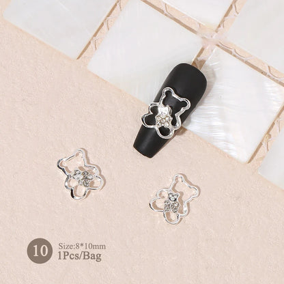 Elegant Gold Silver Metal Bowknot Nail Charm 3D Rhinestone Decor for DIY Manicure Art