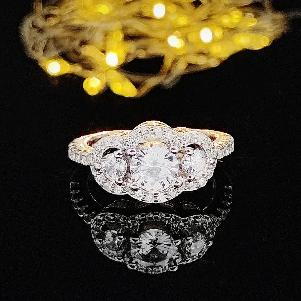 Elegant Silver Designer Engagement Ring with Triple Zircon Stones for Women
