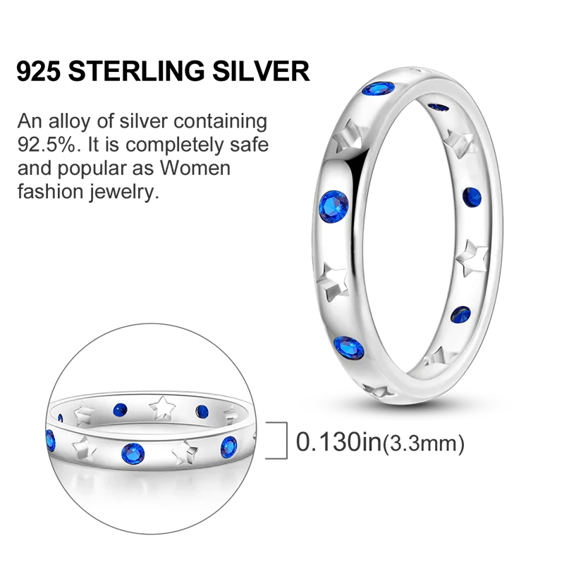 Blue Zircon Evil Eye Ring for Women in 925 Sterling Silver Sparkling Palm Star Moon Wedding Jewelry Gift LKTR219