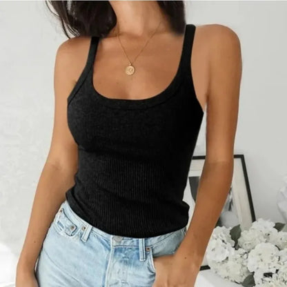 Versatile Sexy Round Neck Solid Spandex Blend Top for Women American Retro Style Outer Inner Wear