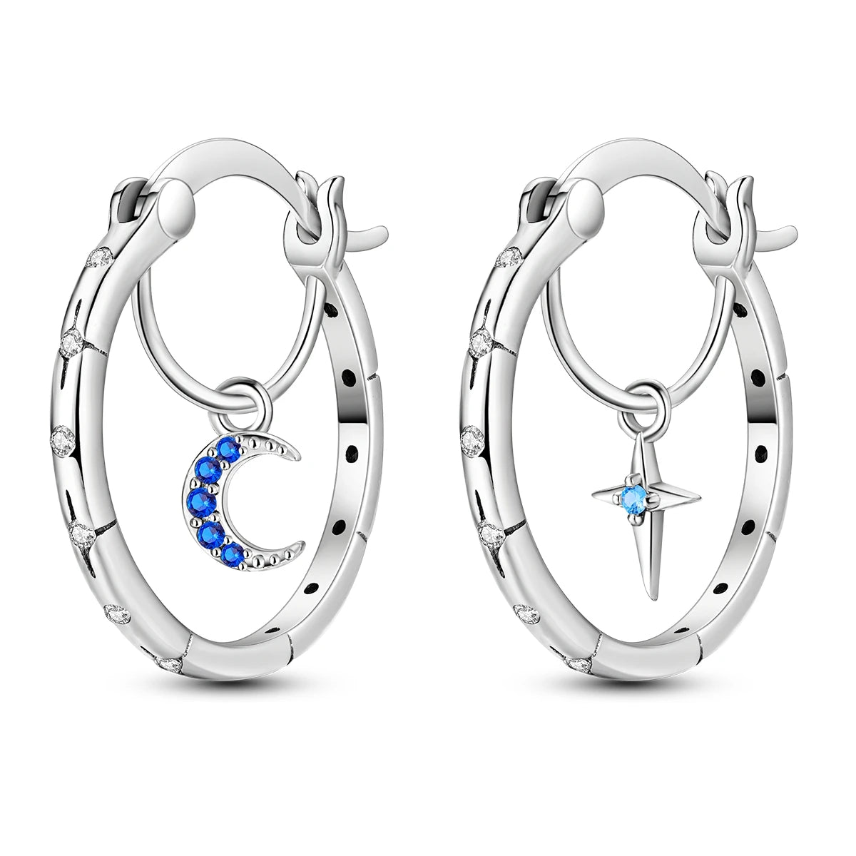 925 Silver Geometric Hoop Earrings for Women with Zircon Moon and Heart Design Fashion Jewelry Gift