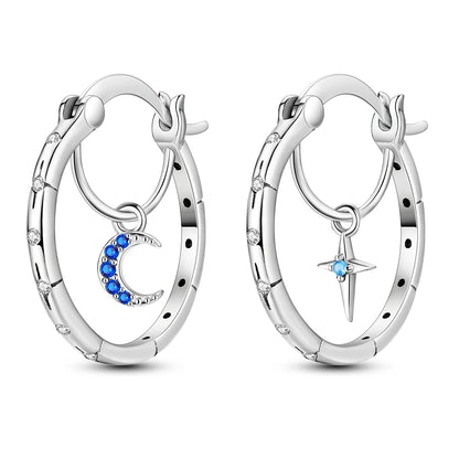 925 Silver Geometric Hoop Earrings for Women with Zircon Moon and Heart Design Fashion Jewelry Gift