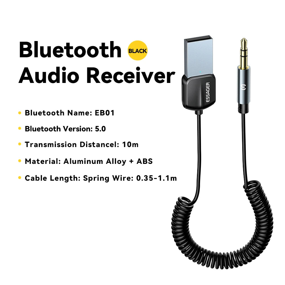 Essager Bluetooth 5.0 USB Audio Adapter Wireless Handsfree Car Stereo Transmitter Receiver with 3.5mm Jack
