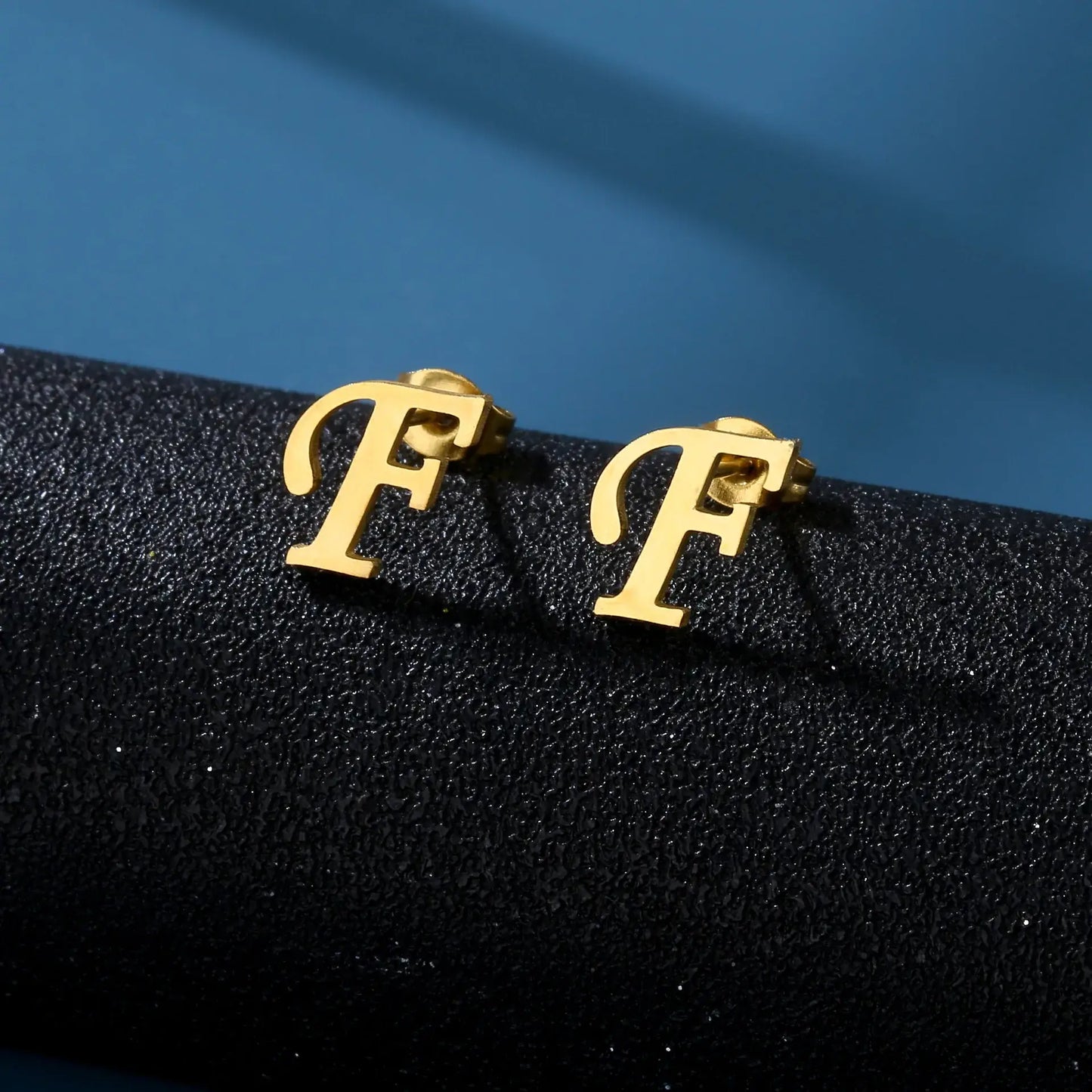 Tiny Stainless Steel Initial Letter Stud Earrings Gift F