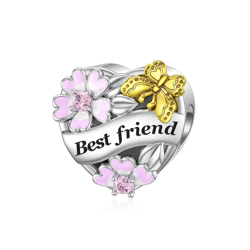 Spring Butterfly Heart Enamel Flower Charm Bead for Bracelets and Necklaces