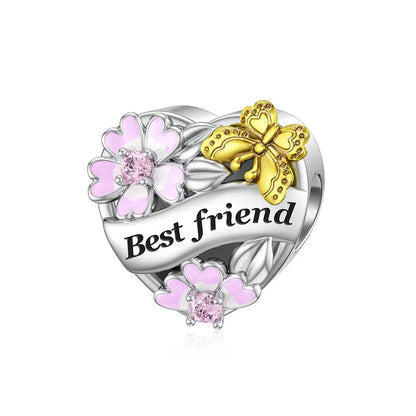 Spring Butterfly Heart Enamel Flower Charm Bead for Bracelets and Necklaces