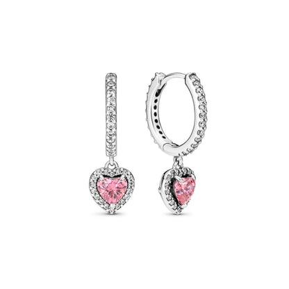 European 925 Silver Heart Shaped Earrings with Pink Red Green Zircon for Women Exquisite Holiday Jewelry Gifts