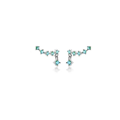 Elegant Water Lake Blue Zircon Hoop Earrings for Women Minimalist Circle Dangle Jewelry Accessories