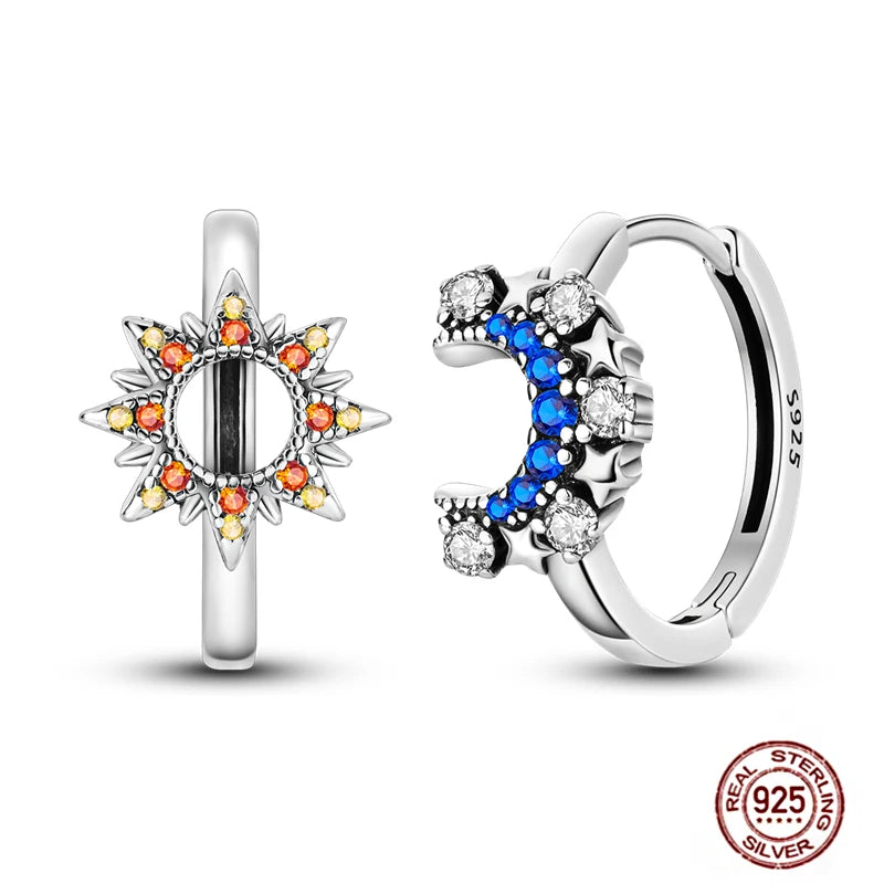 Blue Zircon 925 Sterling Silver Hoop Earrings Star Moon Butterfly Jewelry LTE315