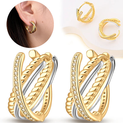 Elegant 925 Silver Twist Zircon Hoop Earrings for Women - Ideal Engagement or Birthday Gift