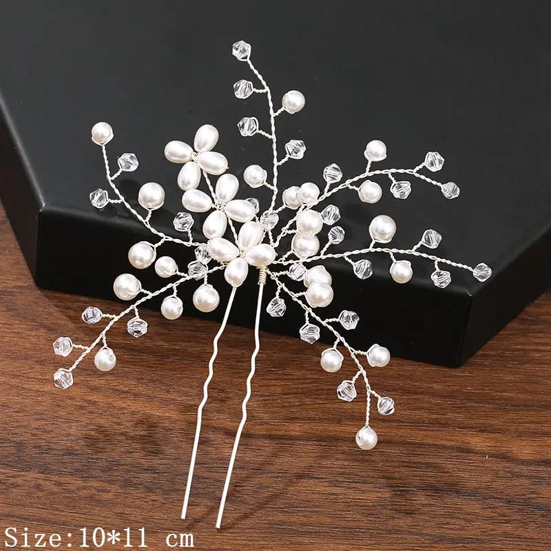 Elegant Pearl Rhinestone Flower Hair Pins for Women Wedding Accessories