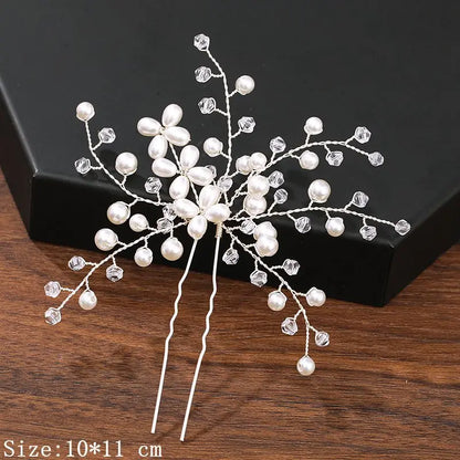 Elegant Pearl Rhinestone Flower Hair Pins for Women Wedding Accessories