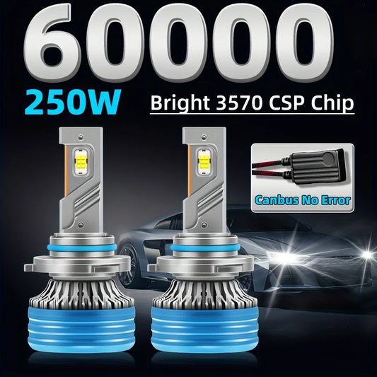 Ultra-Bright LED Headlight Bulbs 9005/9006/H11 H4 H7 Easy Install 6000K Canbus Error-Free 250W CSP Chip