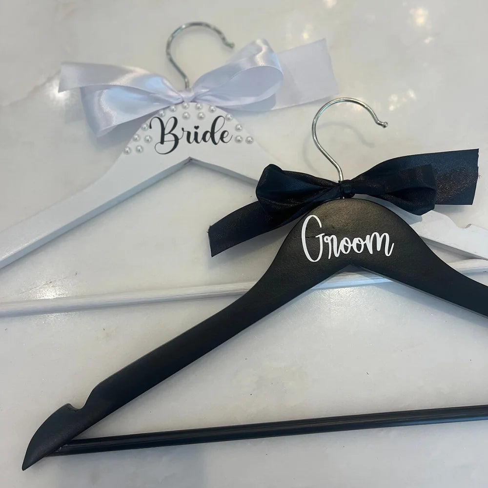 Elegant Pearl Bride and Groom Wedding Hangers Set Bridal Shower and Honeymoon Keepsake