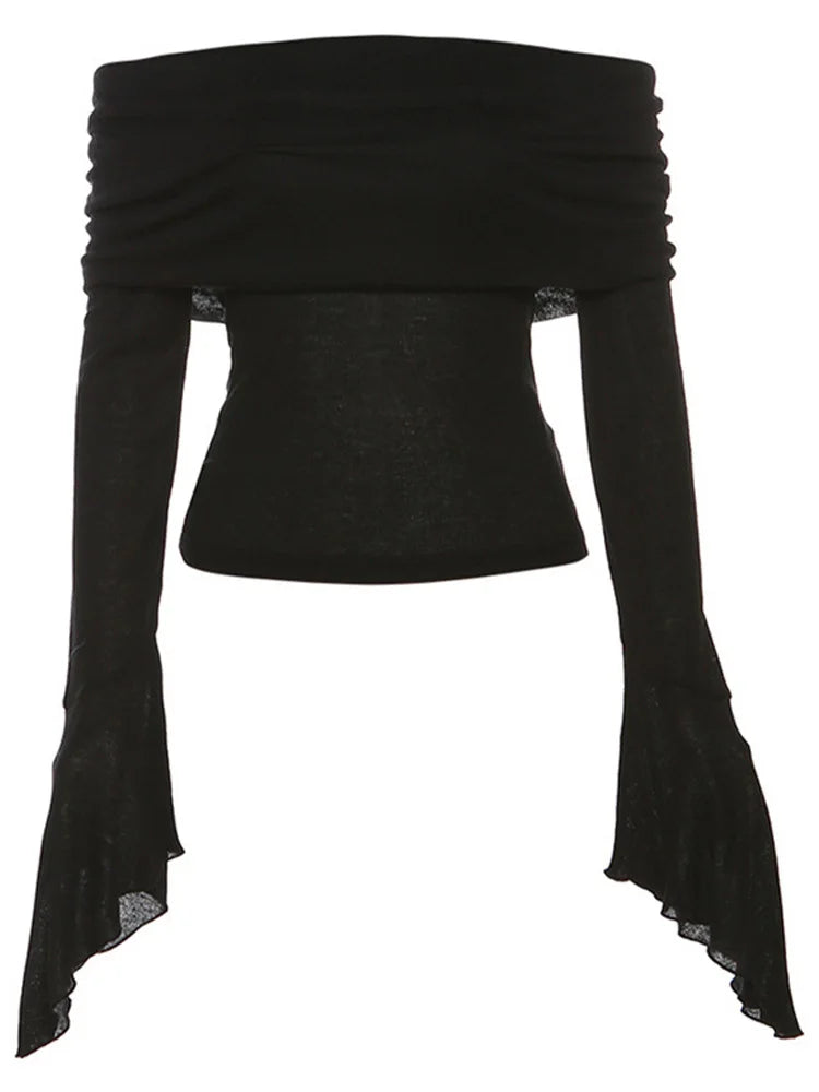 Dozw Y2K Off Shoulder Slash Neck Top For Women Trendy