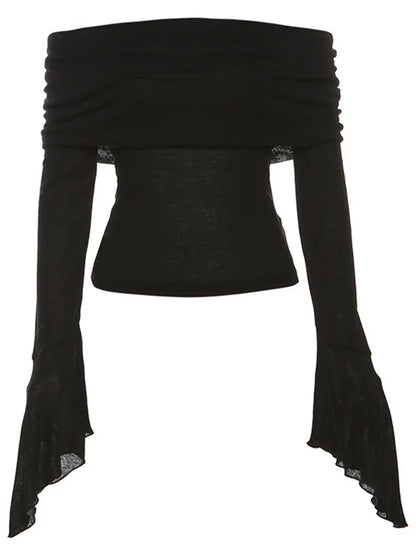 Dozw Y2K Off Shoulder Slash Neck Top For Women Trendy
