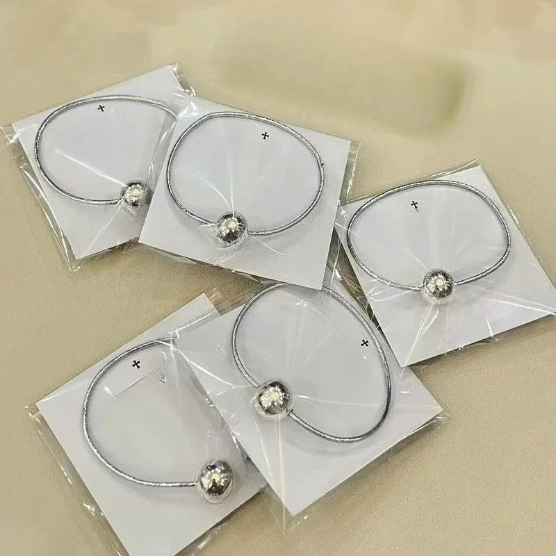 Silver Ball Elastic Hair Ties for Women and Girls - Elegant Bead Ponytail Accessories for Weddings and Parties