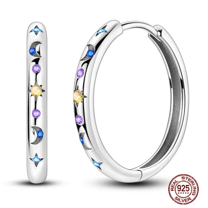 Blue Zircon 925 Sterling Silver Hoop Earrings Star Moon Butterfly Jewelry LTE387