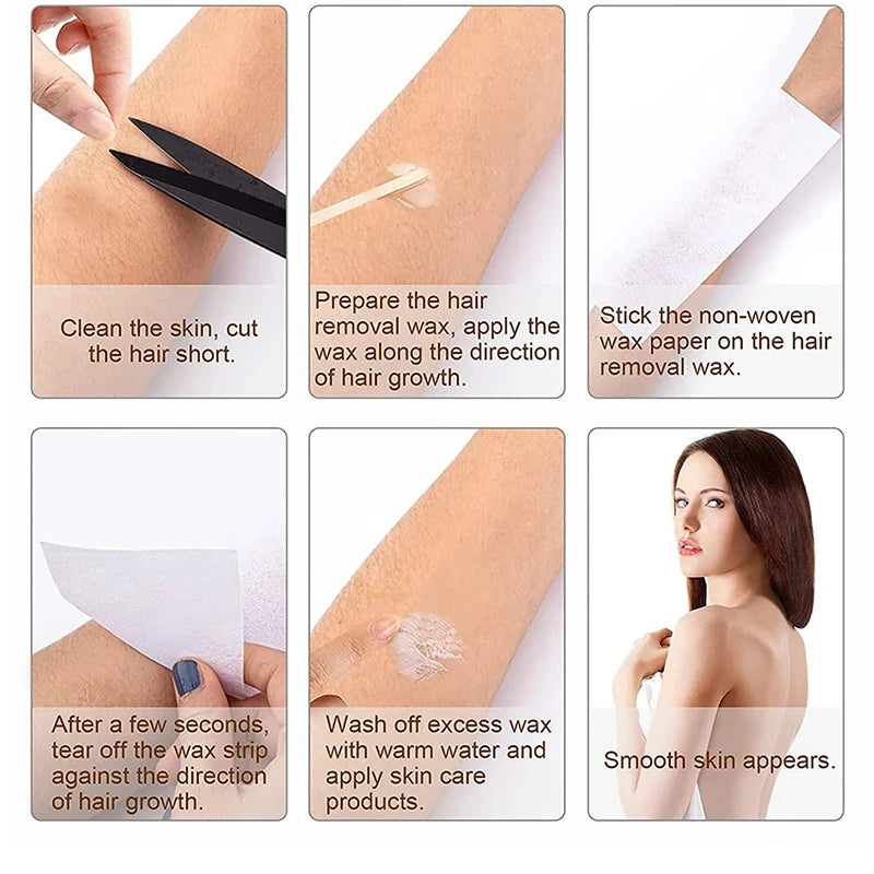 Nonwoven Hair Removal Wax Strips for Body and Legs - Epilator Depilation Tape Roll, 20 or 100 Pack