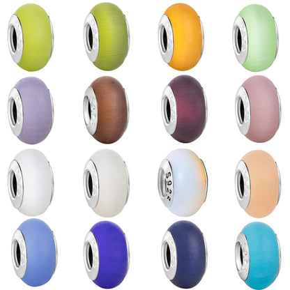 Original 925 Sterling Silver Murano Glass Cat Eyes Charm Colorful Matte Bead for Women Necklace and Bracelet DIY Jewelry