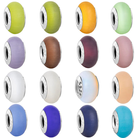 Original 925 Sterling Silver Murano Glass Cat Eyes Charm Colorful Matte Bead for Women Necklace and Bracelet DIY Jewelry